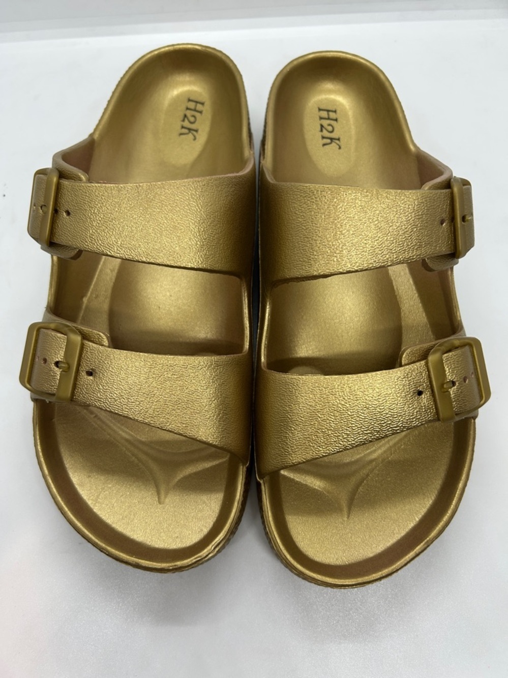 Metallic Gold H2K Womens Lightweight Soft Slides Adjustable Sandals Buddy Sz 11 - Picture 3 of 12